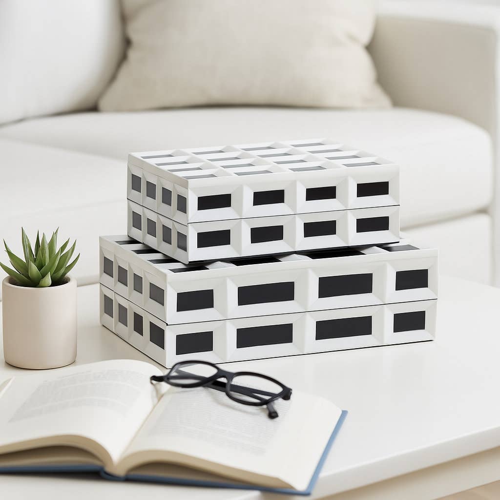 Boxes Set of 2 - White Resin with Removable Lid, 10/12 in.