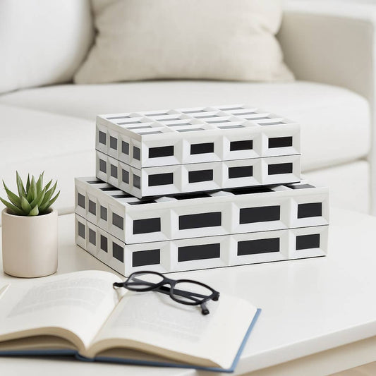 Boxes Set of 2 - White Resin with Removable Lid, 10/12 in.