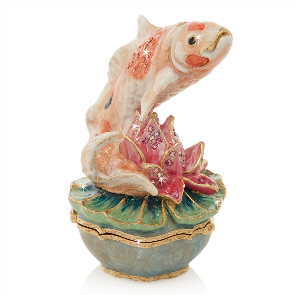 Jay Strongwater Liam Koi Decorative Box, Gold Swarovski Crystal Enamel Gold-Finished