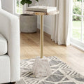 Side Table - Gold Marble Top Metal Pedestal Base, 24 in.