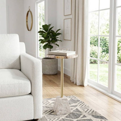 Side Table - Gold Marble Top Metal Pedestal Base, 24 in.