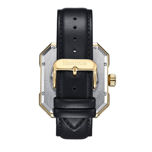 Heritor Campbell Men's Automatic Skeleton Leather Watch, Gold