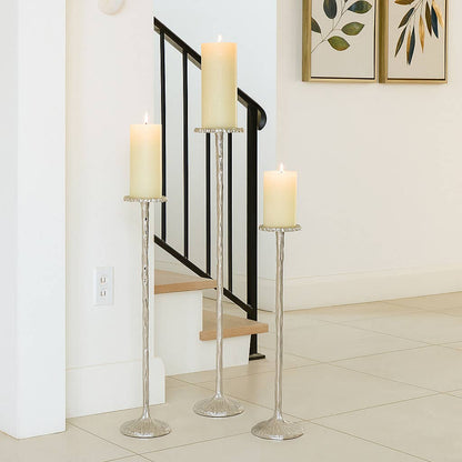 Candle Holders Set of 3 - Silver Metal Tall, 26/32/40 in.