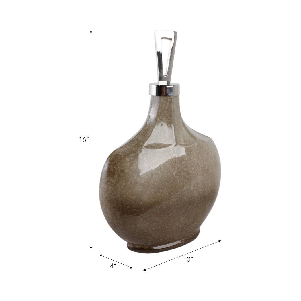 Decorative Jar - White/Gold Glass Round Small Bottle, 16 in.