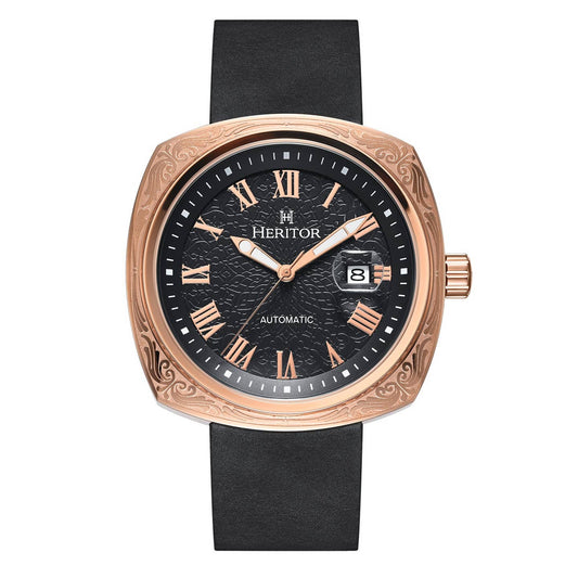 Heritor Davenport Men's Automatic Engraved-Case Leather Watch, Style HERHS3205