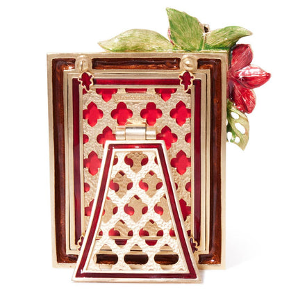 Jay Strongwater Tropical Flower Floral 3" x 4" Enamel Gold-Finished Picture Frame