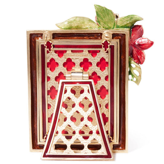 Jay Strongwater Tropical Flower Floral 3" x 4" Enamel Gold-Finished Picture Frame