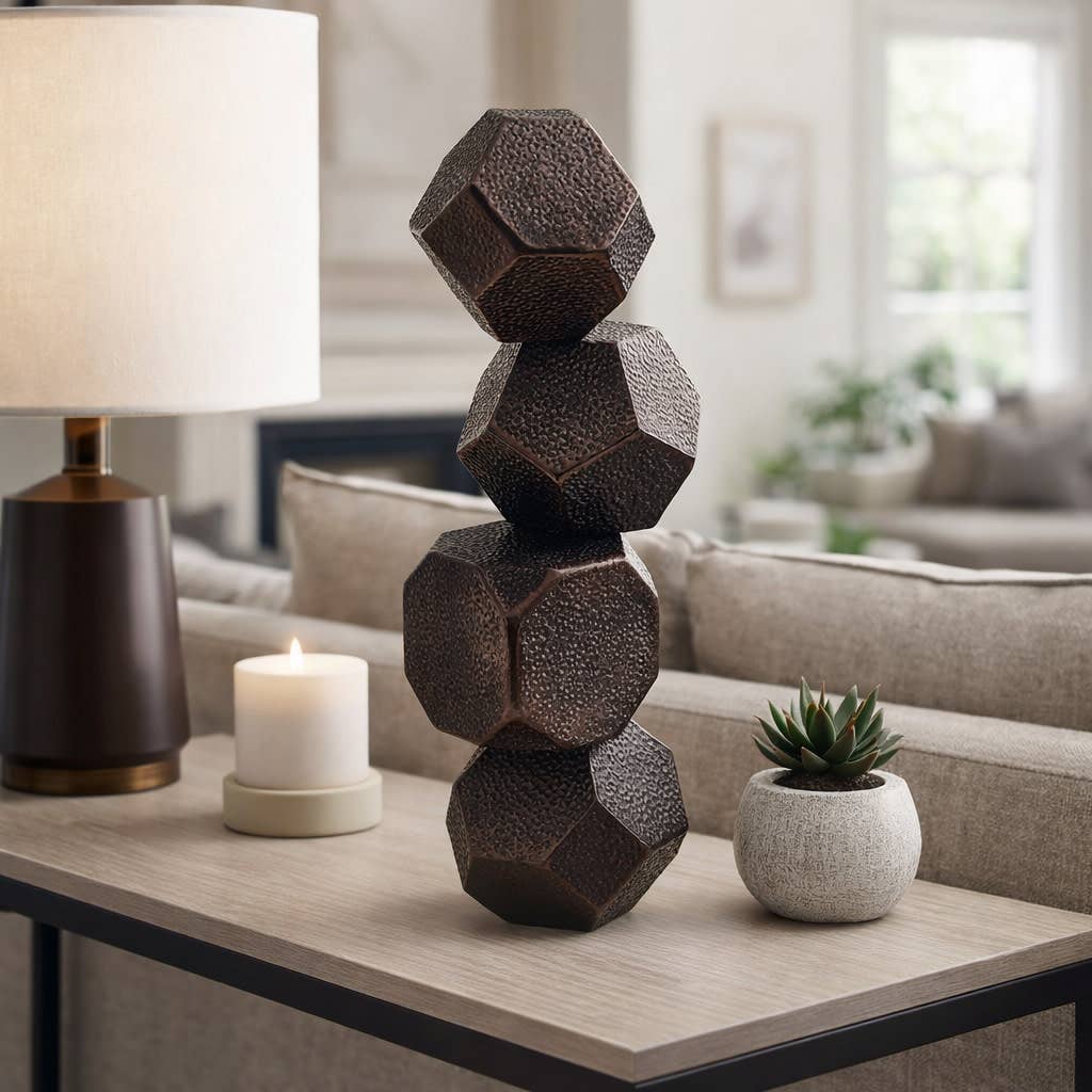 Decorative Sculpture - Bronze Metal Stacked Sphere, 22 in.