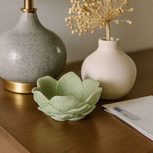 Decorative Bowl - Green Resin Lotus Flower Inspired, 6 in.