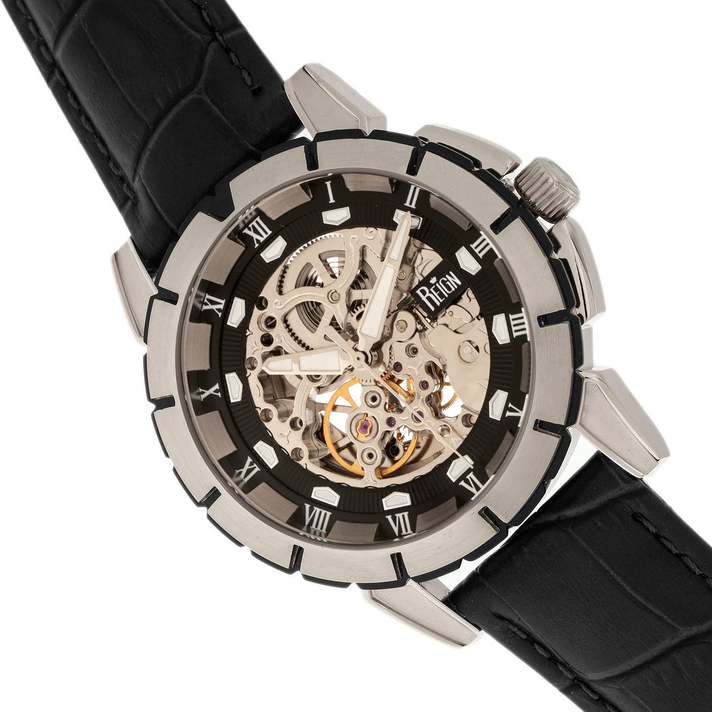 Reign Philippe Men's Automatic Skeleton Leather Watch