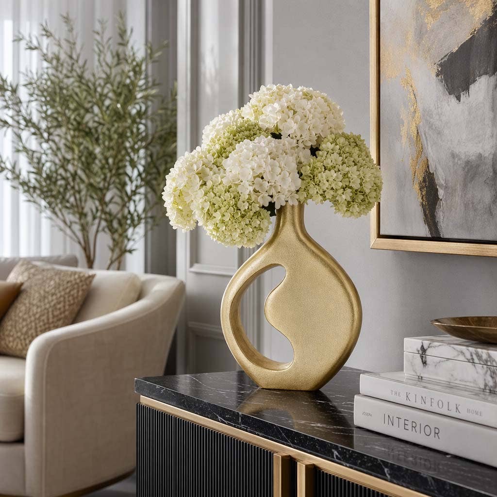Decorative Vase - Gold Metal Sculptural Cutout, 14 in.
