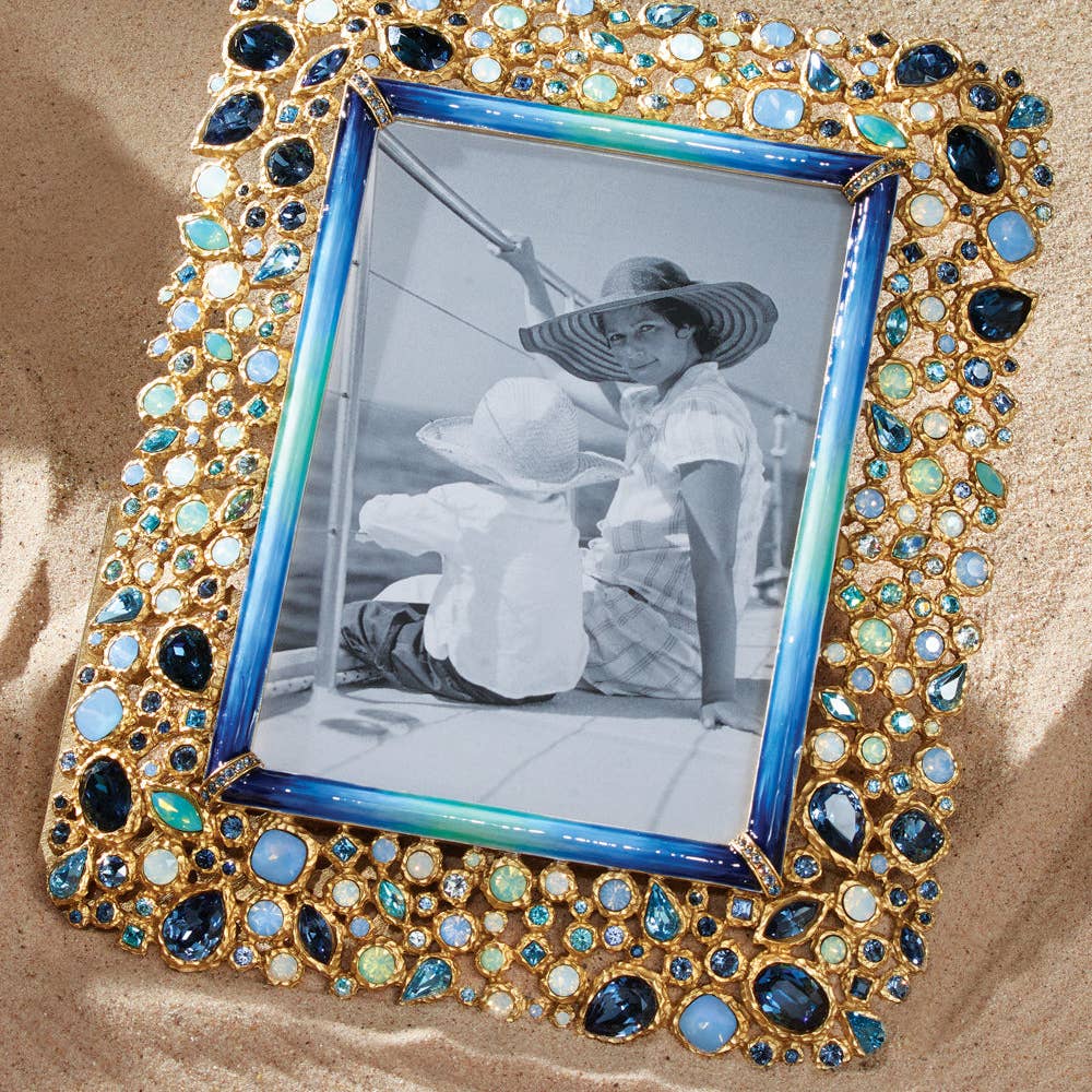 Jay Strongwater Javier Bejeweled 5" x 7" Swarovski Crystal Enamel Picture Frame, Oceana