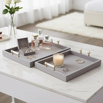 Trays Set of 2 - Gray Wood Moonstone Hardware, 18/20 in.
