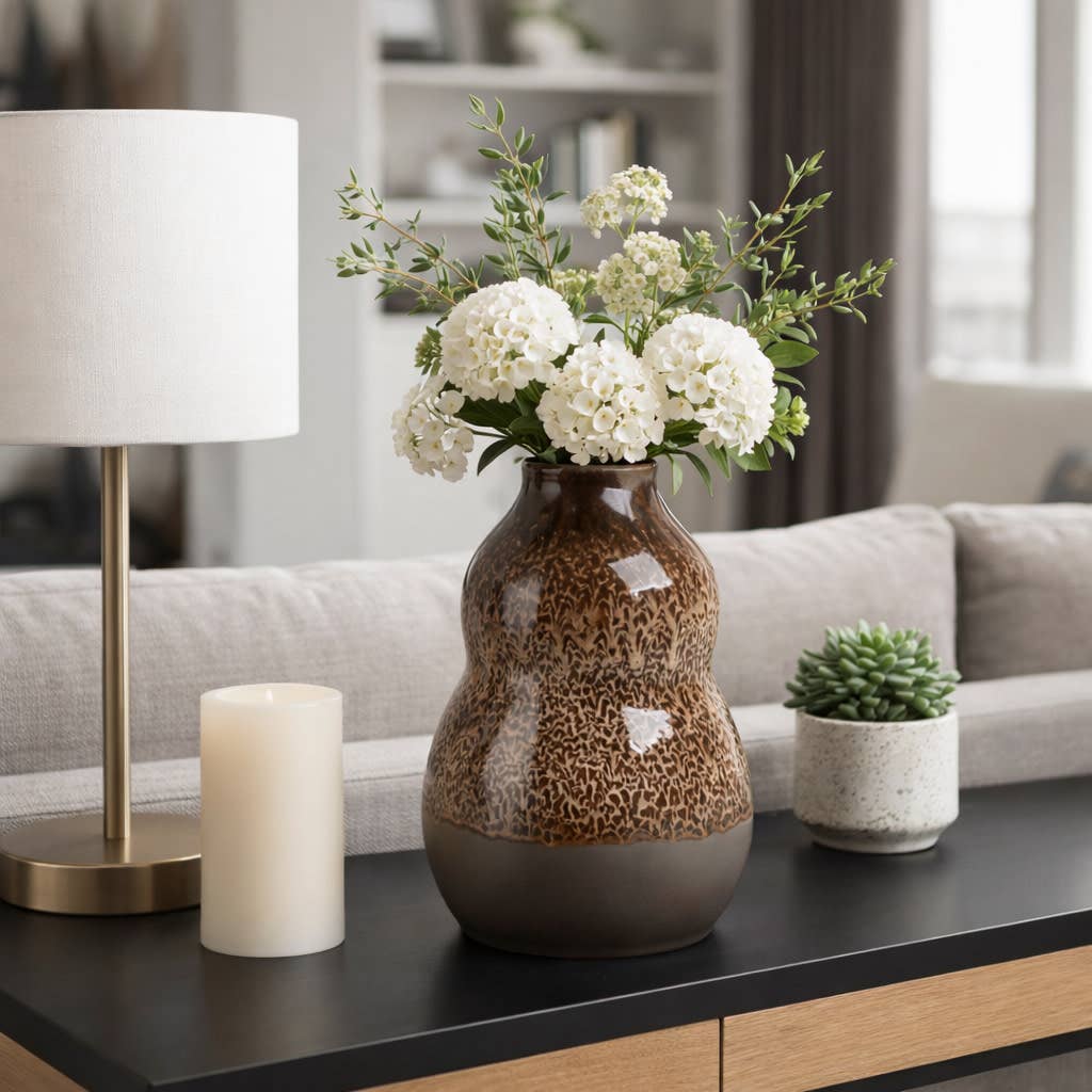 Decorative Vase - Brown Ceramic Speckled Glaze, 12 in.