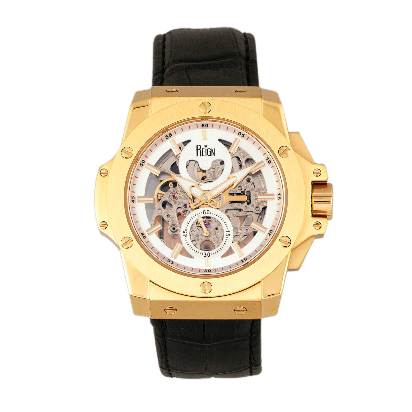 Reign Commodus Men's Automatic Skeleton Leather Watch