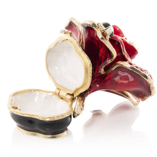 Jay Strongwater Rosalie Night Bloom Rose Decorative Box, Red Swarovski Crystal Enamel Gold-Finished