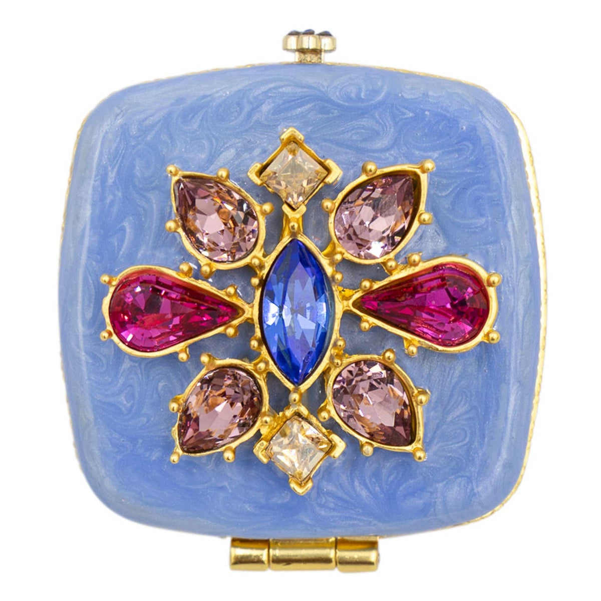Jay Strongwater Luella 2" Square Jeweled Compact Mirror, Flora & Fauna