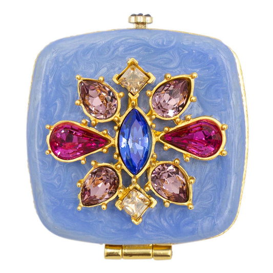 Jay Strongwater Luella 2" Square Jeweled Compact Mirror, Flora & Fauna
