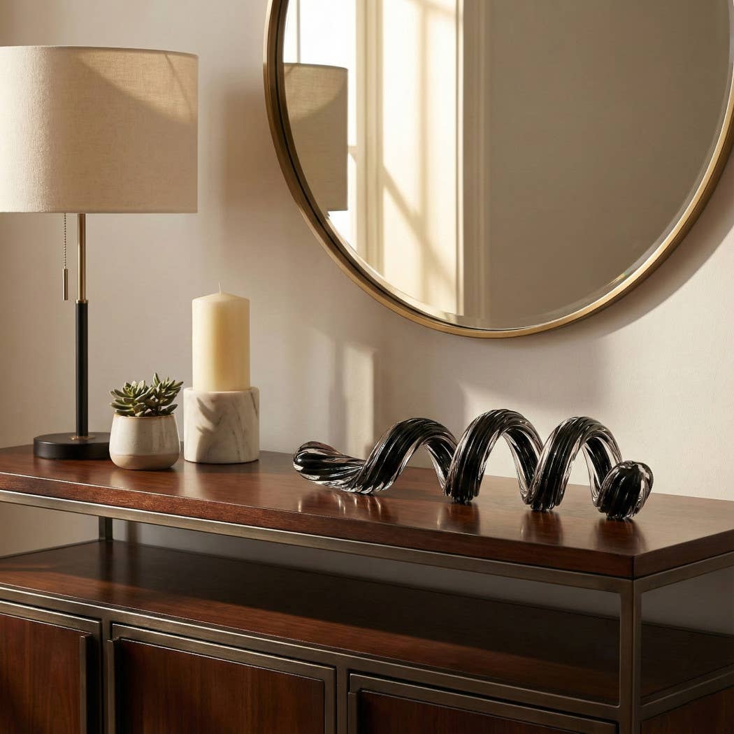 Decorative Sculpture - Black Glass Spiral Ribbon, 19 in.