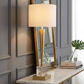 Table Lamp - Gold/White Glass Base Metal Tapered Body, 36 in