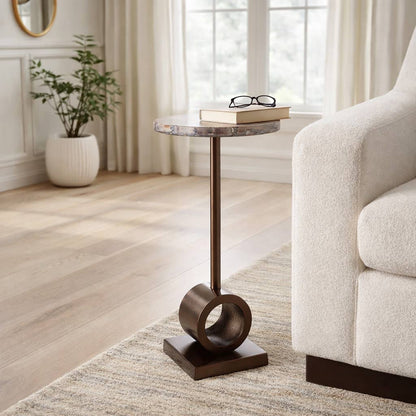 Side Table - Brown and Beige Petrified Wood Round Top, 24 in