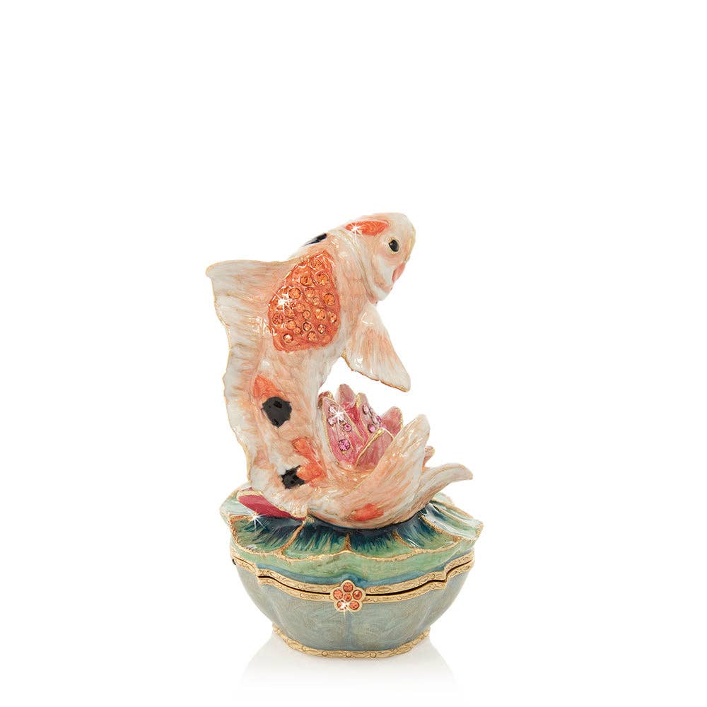 Jay Strongwater Liam Koi Decorative Box, Gold Swarovski Crystal Enamel Gold-Finished