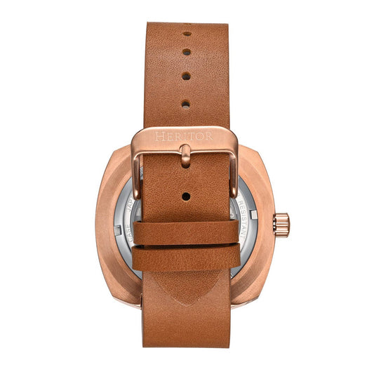 Heritor Davenport Men's Automatic Engraved-Case Leather Watch, Style HERHS3204