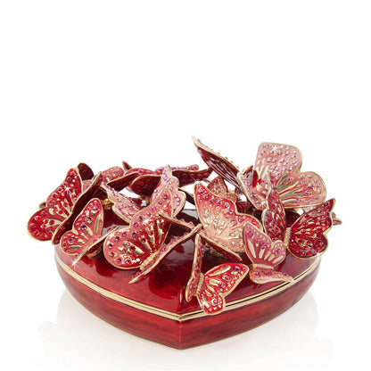 Jay Strongwater Amelia Heart Decorative Box, Red Butterfly Swarovski Crystal Enamel Gold-Finished