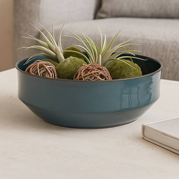 Decorative Bowl - Green Ceramic Round Glazed Finish, 12 in.