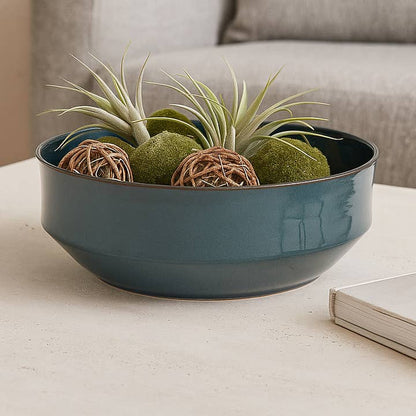 Decorative Bowl - Green Ceramic Round Glazed Finish, 12 in.