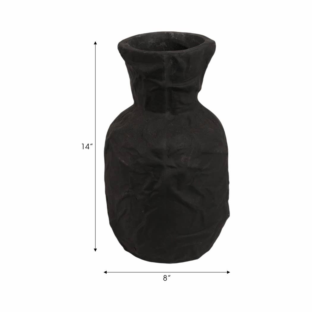 Decorative Vase - Black Ceramic Large Sculpted, 14 in.