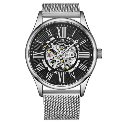 Stuhrling Original Atrium Men's Automatic Skeleton Watch, 42mm, Silver Case