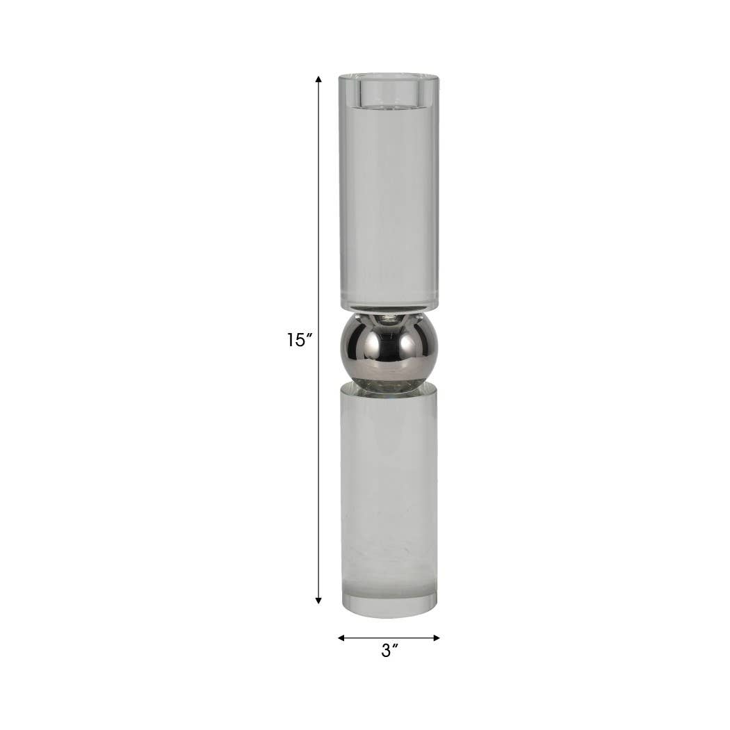 Candle Holder - Clear Crystal Modern Cylinder Taper, 15 in.