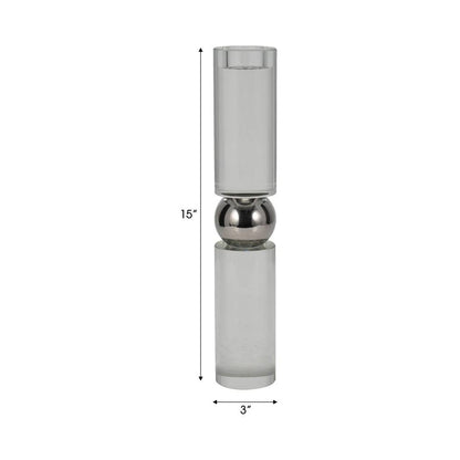 Candle Holder - Clear Crystal Modern Cylinder Taper, 15 in.