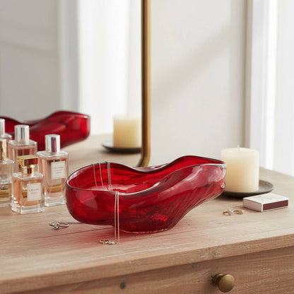 Decorative Bowl - Red Glass Oval Vibrant Centerpiece, 15 in.