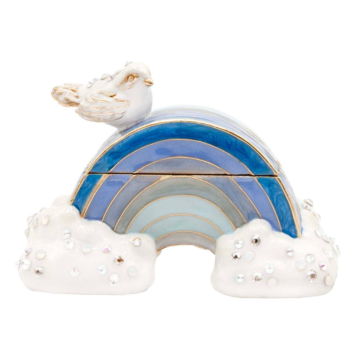 Jay Strongwater Jordan Blue Rainbow Decorative Box, Heart Crystal Enamel Gold-Finished