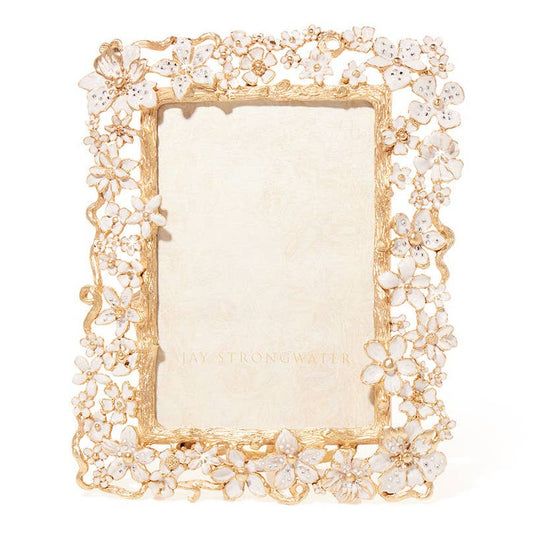 Jay Strongwater Leartes Floral 4" x 6" Crystal Enamel Picture Frame, Bridal