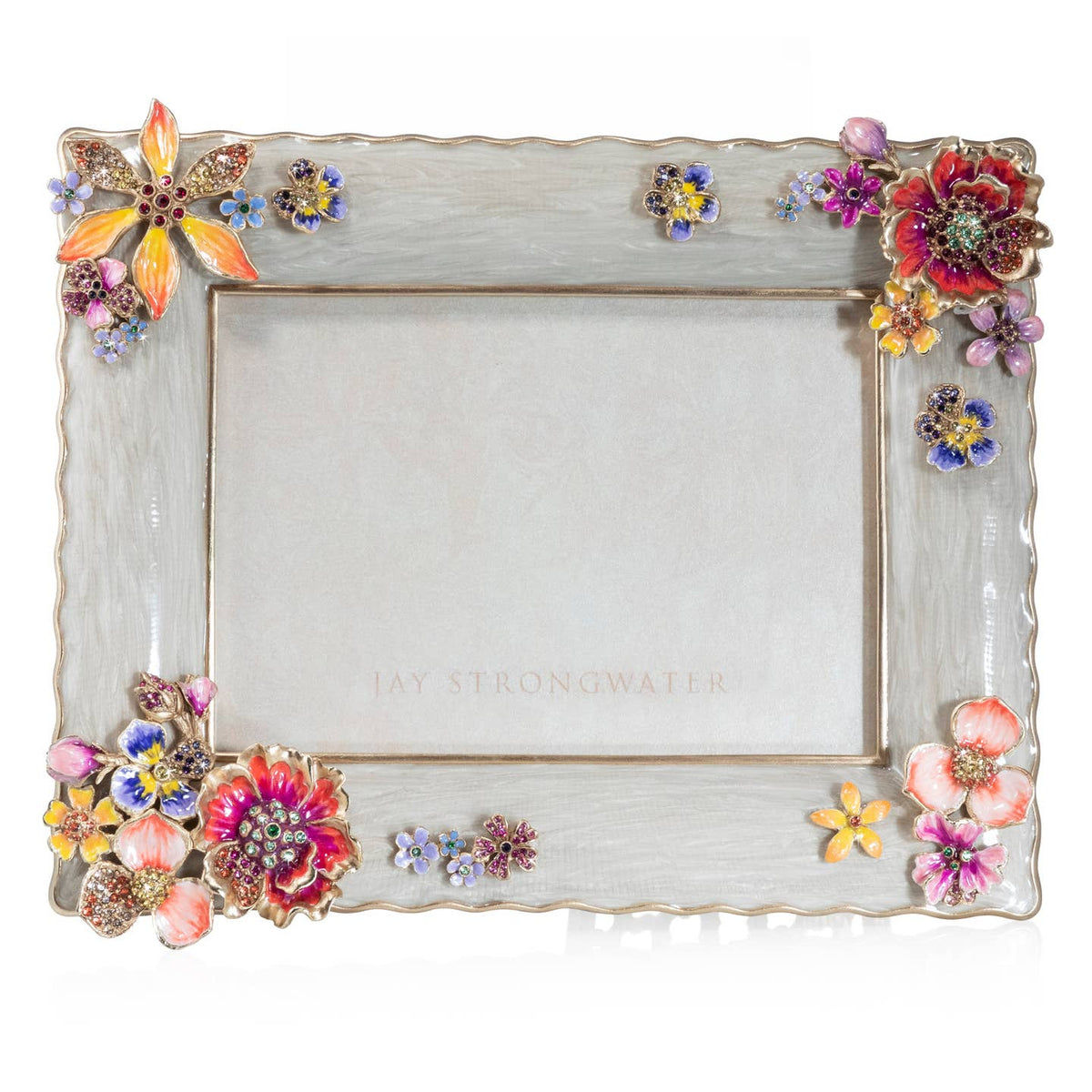 Jay Strongwater Ainsley Flower Bouquet Floral 5" x 7" Swarovski Crystal Enamel Picture Frame, Flora