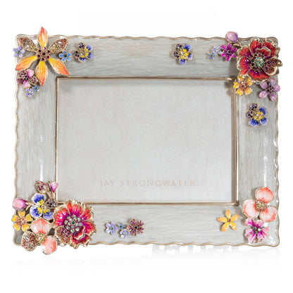 Jay Strongwater Ainsley Flower Bouquet Floral 5" x 7" Swarovski Crystal Enamel Picture Frame, Flora
