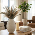 Decorative Vase - White Ceramic Textured Oval Design, 17 in.