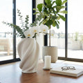 Decorative Vase - White Ceramic 3D Printed Textured, 15 in.