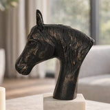Decorative Figurine - Black Metal Textured Horse Head, 9 in.