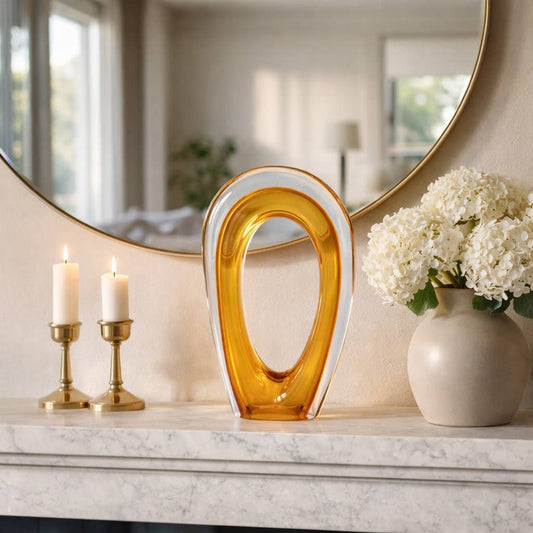 Decorative Sculpture - Orange/Clear Glass Cut-Out, 12 in.