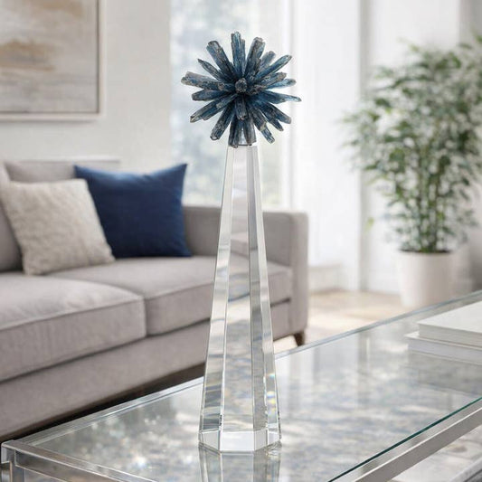Decorative Sculpture - Blue Glass Faceted Base, 15 in.
