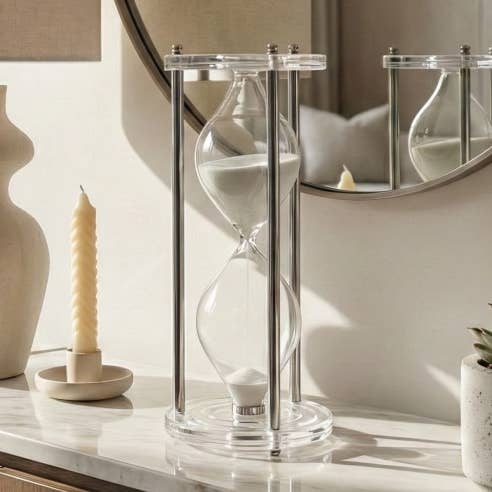 Decorative Object - Silver Metal Modern Hourglass, 12 in.