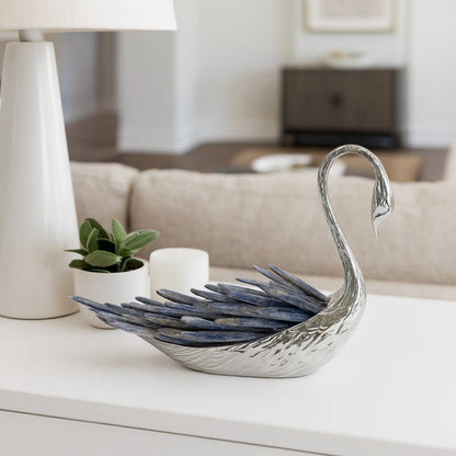 Decorative Object - Blue Metal Swan with Kyanite Stone, 6 in