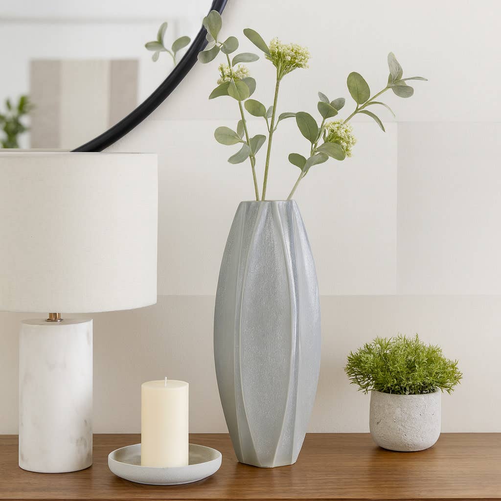 Decorative Vase - Gray Ceramic Unique Sculpted, 20 in.