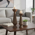 Candle Holder Set of 2 - Tan Resin Textured Pillar, 16/20 in