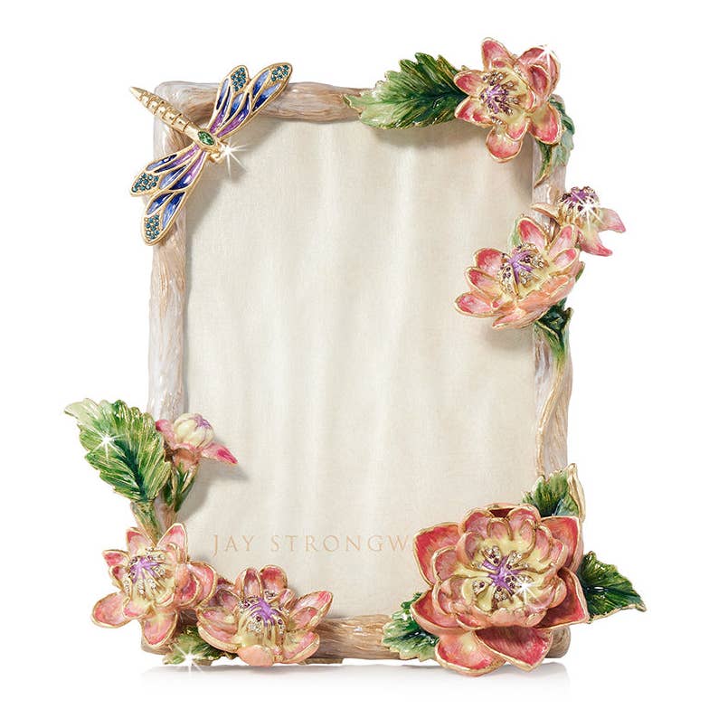 Jay Strongwater Danika Dahlia Floral 5" x 7" Crystal Enamel Picture Frame