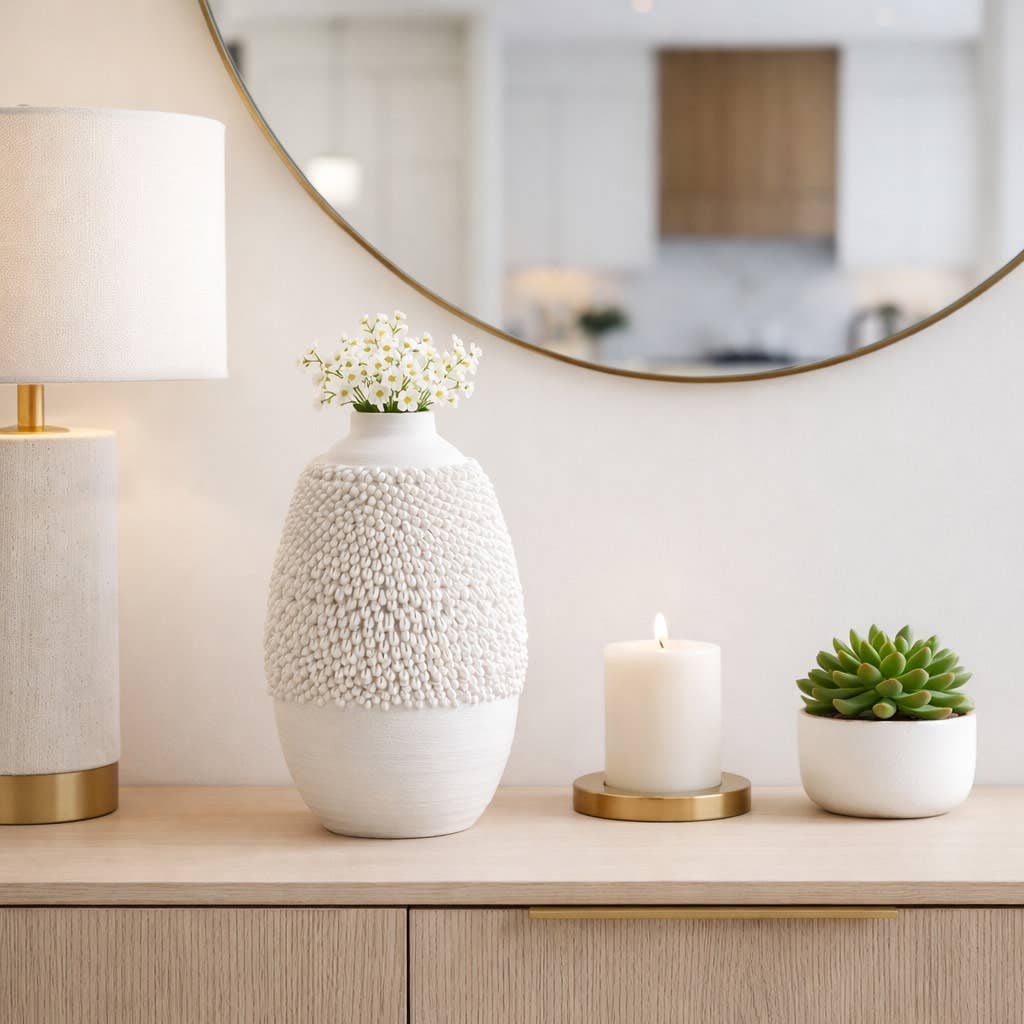 Decorative Vase - Ivory Porcelain 3D Printed, 10 in.